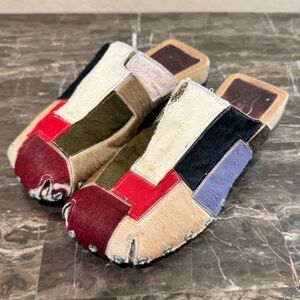 Vintage Patchwork Calf Hair Leather Clogs
